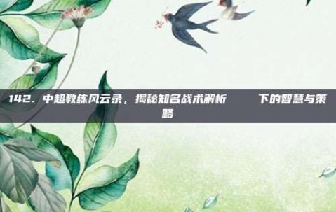 142. 中超教练风云录，揭秘知名战术解析 🔍下的智慧与策略